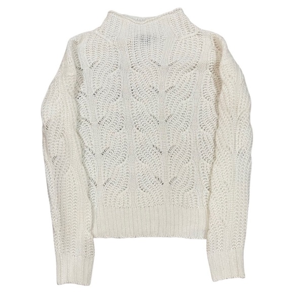 J. Crew Pointelle Cable Knit Sweater XS Cream Mock Neck Preppy Old Money - Picture 2 of 8